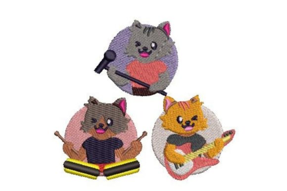 Cute and Playful Cartoon Cat Rock Band
