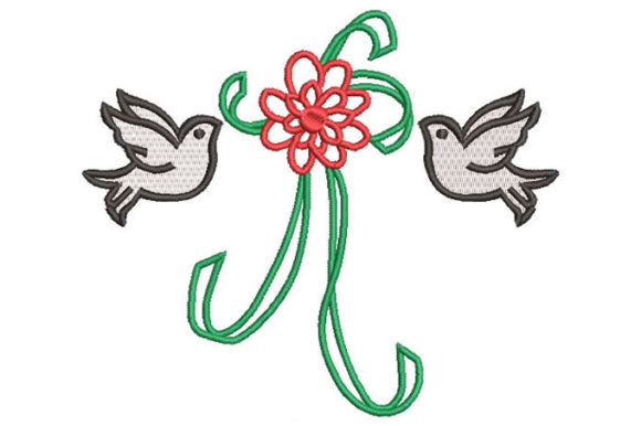 Flower Bows with Doves: A Charming Embroidery Design
