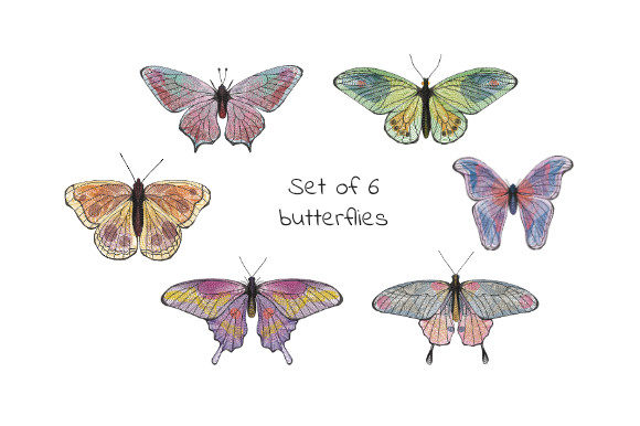 Vibrant Multicolored Butterflies Set for Embroidery